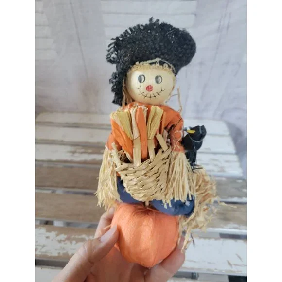 Country folk‎ art scarecrow skeleton pumpkin fall Halloween home decor vintage