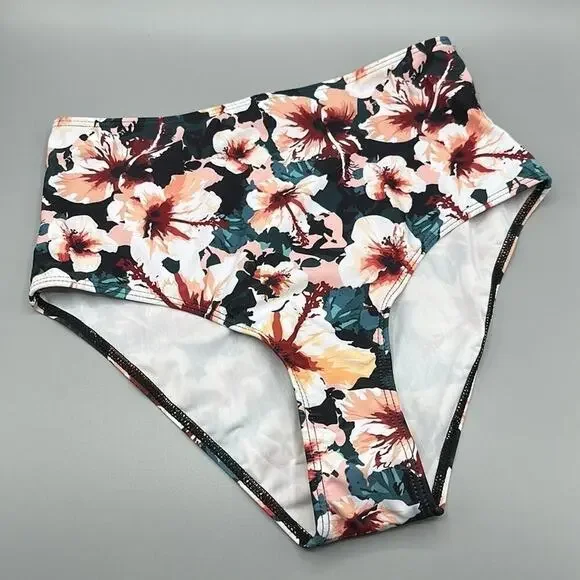 MISSKY Women's Floral Multi-Color High Waist Bikini Bottoms Size Medium NWOT