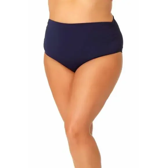 Anne Cole Plus Size High-Waist Shirred Bottoms Navy 18W