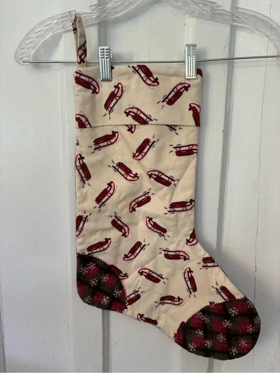 Holiday Vintage Handmade Sled Pattern Stocking Christmas Winter Snowflakes