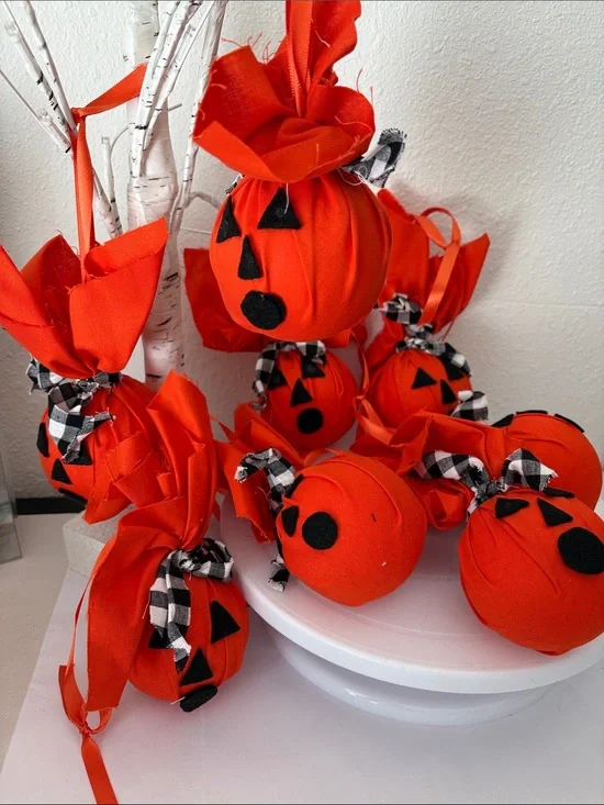 Handmade Orange Pumpkin Fabric  - Fun Halloween Accessory