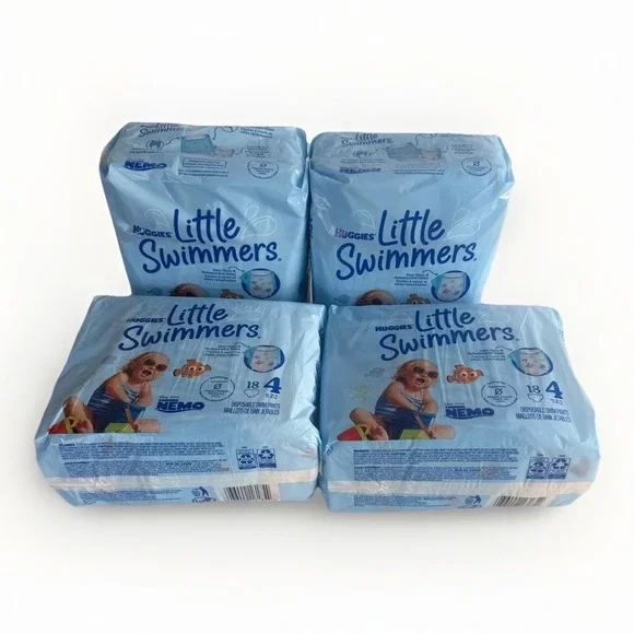 Set of 4 Huggies Little Swimmers Size 4 Disposable Swim Diapers 72 Count‎