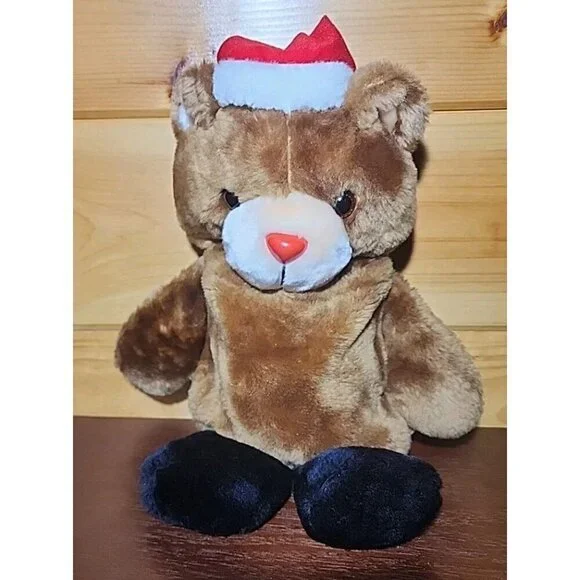 1988 Fairview Brown Santa Hat Plush Teddy Bear Christmas Stocking Pouch Vintage