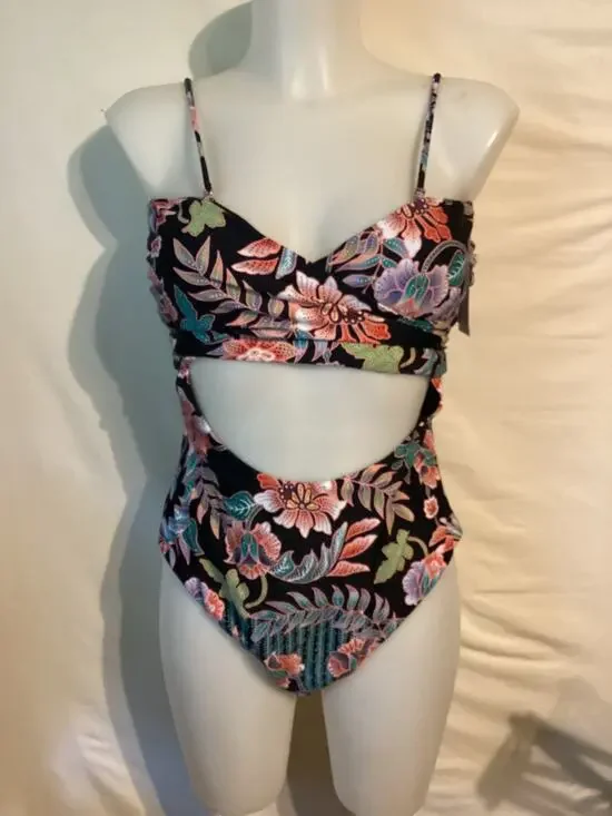1123 NWT Raisins Indo Bloom Cutout Cheeky One-piece Swimsuit Size Extra Large