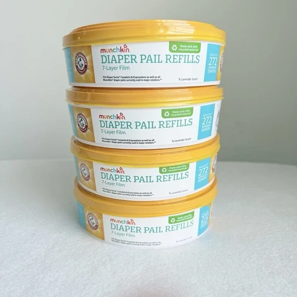 Lot of 4 Munchkin Arm & Hammer Diaper Pail Refills 7-Layer Lavender 272