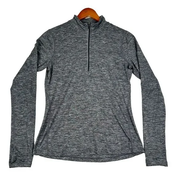 Nike Dri-Fit 1/4 Zip Running Shirt Womens Small Heather Gray Stretch Long Sleeve