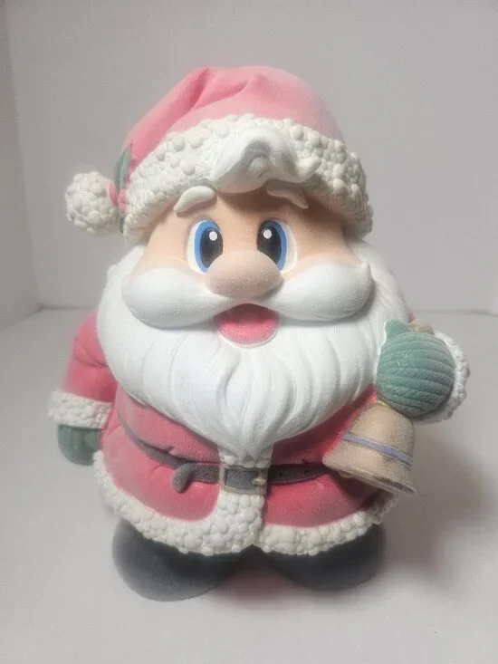 Rare Vintage Favorite Things Christmas Bank Hand Painted Flocked Santa Claus