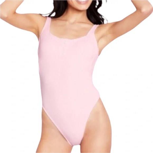 Stoney Clover Lane LIMITED EDITION Ribbed Henley One Piece Swimsuit in Pink