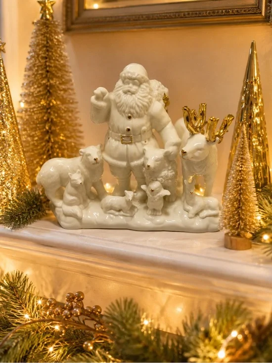 Mikasa Holiday Elegance Fine Porcelain Santa Animal Scene Gold Accent Christmas