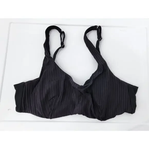 Athleta Black Ribbed Swim‎ Top  38 B/C