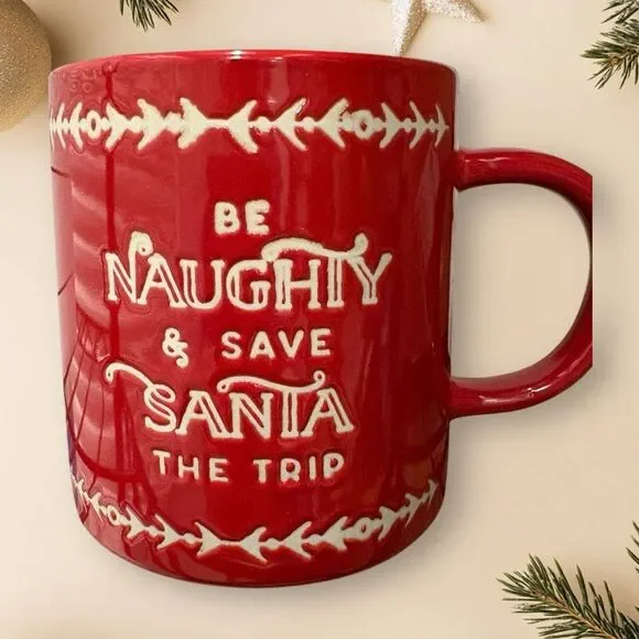 Oversized Red Christmas Mug with Naughty Santa‎ Design