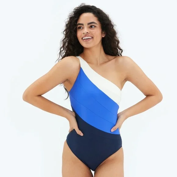 Summersalt The Sidestroke One Piece Swimsuit Blue Navy White Size 10