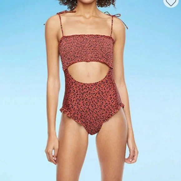 Decree smocked tie shoulder womens exotic animal one piece swimsuit juniors