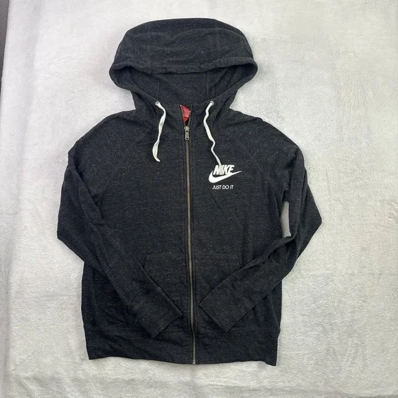 Nike Grey Full Zip Long Sleeve Activewear Lightweight Hoodie Women's Medium