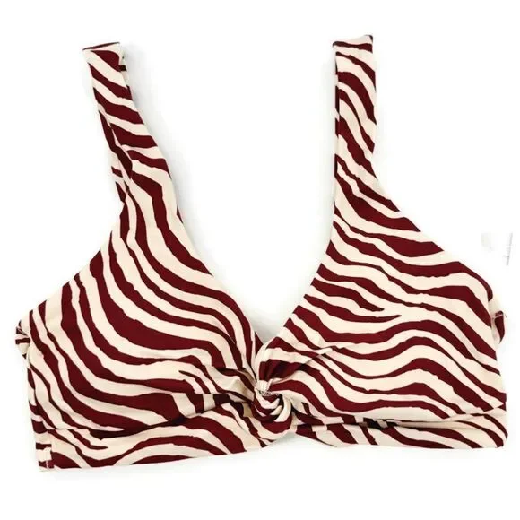 Andie The Portofino Top Zebra Bias Stripe Truffle Bikini Twist‎ Top New Small