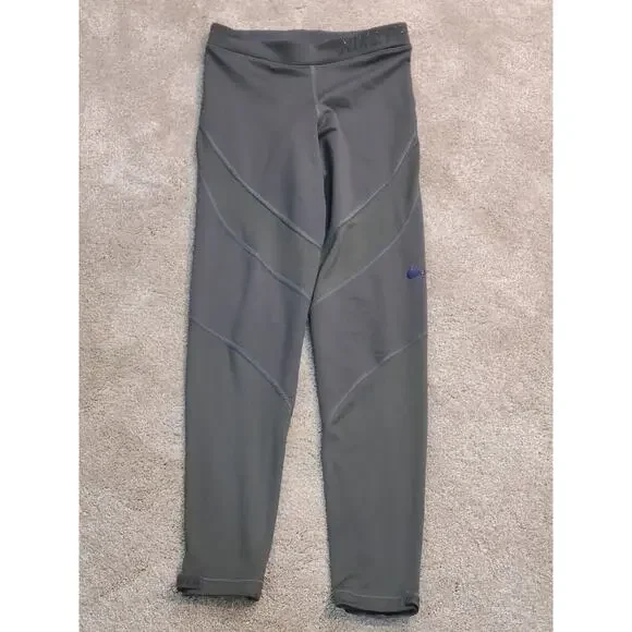 Nike Pro Hyperwarm XS Gray Pants Purple‎ Swoosh