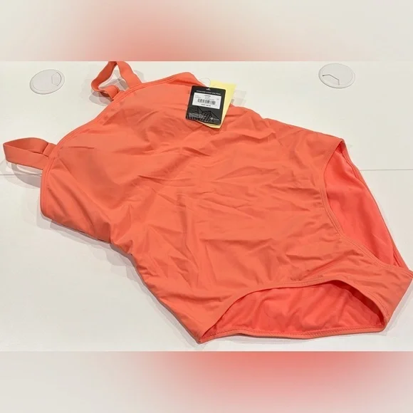 Eddie Bauer Women's Large Strap One-Piece Swimsuit UPF 50 Flamingo Coral NWT
