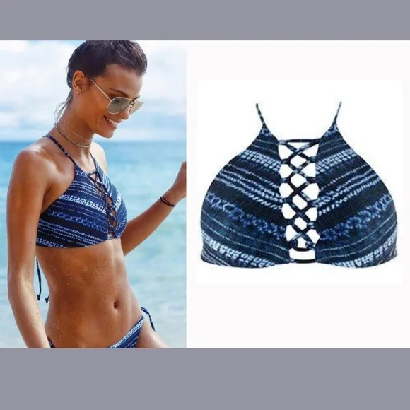 USED L Space [ Small ]‎ Caravan Nikki Bikini Halter Top in Midnight Blue