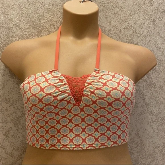Coco Rave Floral Halter Bikini Top in Coral