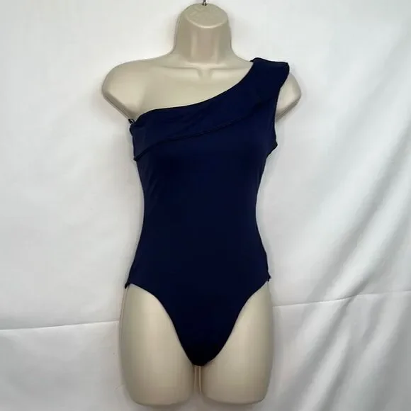 G. Label Gwyneth Paltrow Navy Blue one shoulder swimsuit size small NWOT