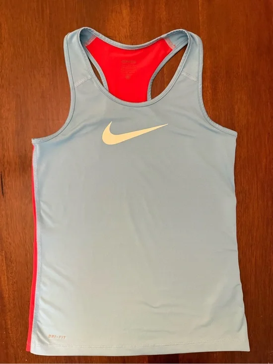 Nike Light Blue Racerback Tank with Red Interior and Yellow Swoosh