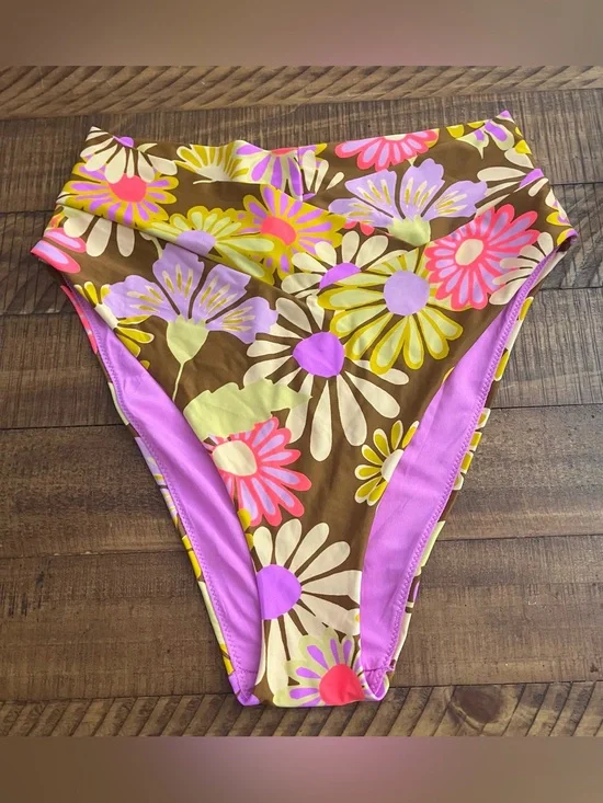 NWT Aerie High Waist Crossover High Cut Cheeky Bottom in Y2K Floral - Size L