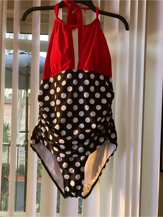 Kids Red & Black Polka Dot One-Piece Swimsuit
