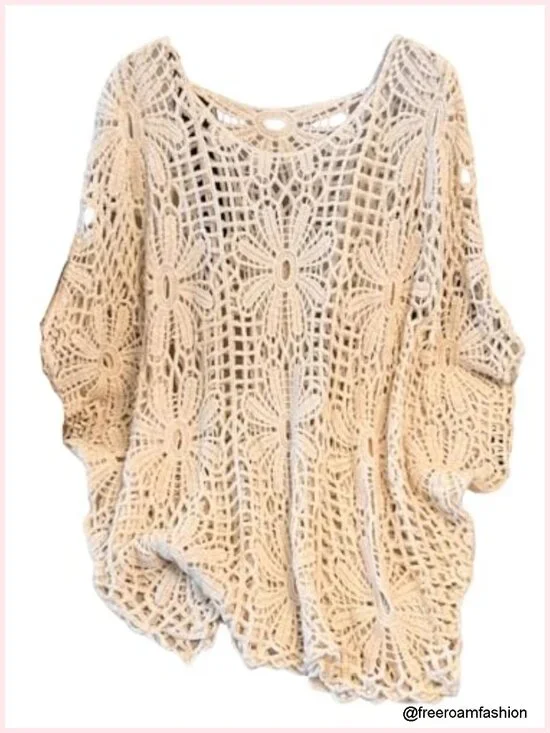 Plus Size Crochet Tops Boho Beach Cover Up Swimsuit Coverup Sweater