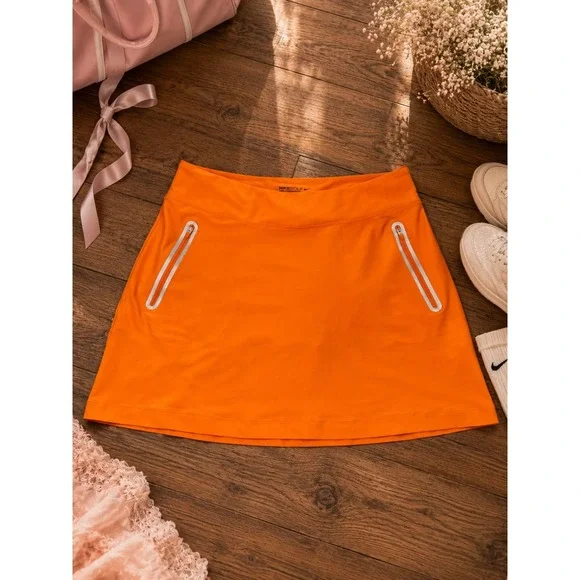 Nike Golf Tour Performance Orange Dri-FIT Skort Zipper Pockets Womens Large