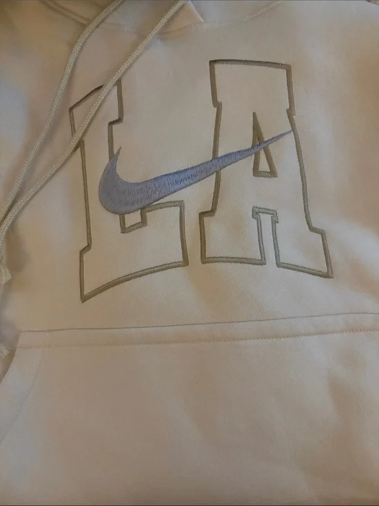 Nike light beige oversized Hoodie with Light Blue Swoosh & Taupe LA Outline