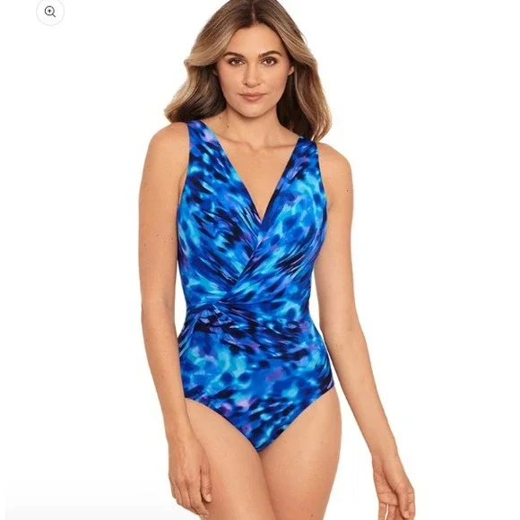 Miraclesuit Cloud Leopard Esmeralda Underwire Swimsuit Size 10 Blue‎