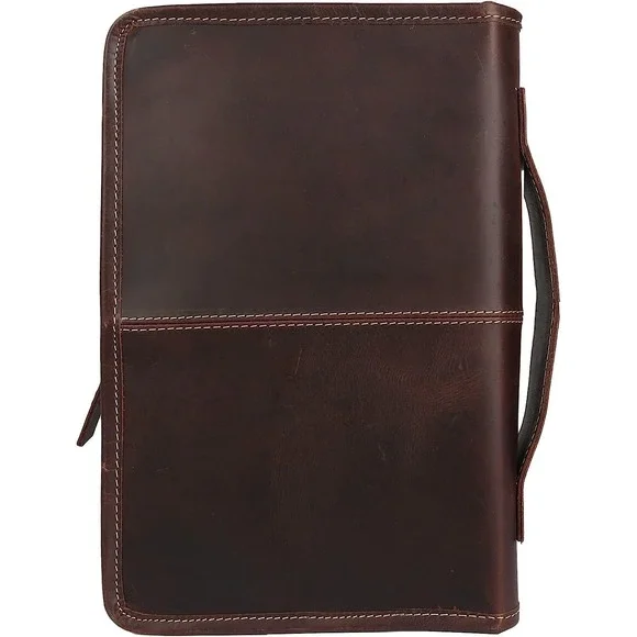 Leather Bible Cover w/ Handle & Pocket – Small Book or Planner Holder‎ Case
