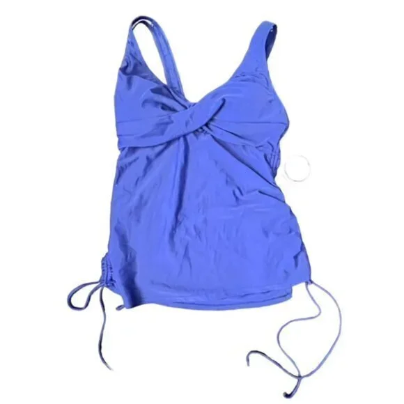 Blue Tankini Top Size Small Pool Beach Blue Line Boutique Drawstring Sides NWT‎
