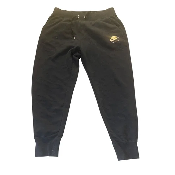 Nike Air Women's Fleece Jogger Pants Black Gold Back Logo 931870-010 Size Large
