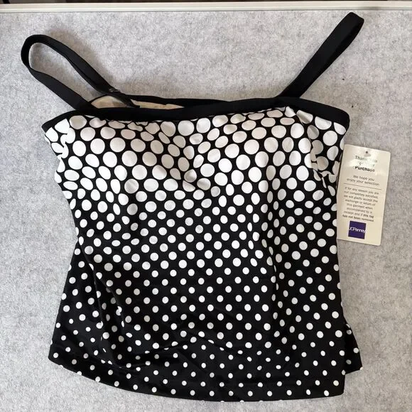 LE COVE Swim Top Women Size 16 Black Polka Dot Squareneck Tankini Swimwear
