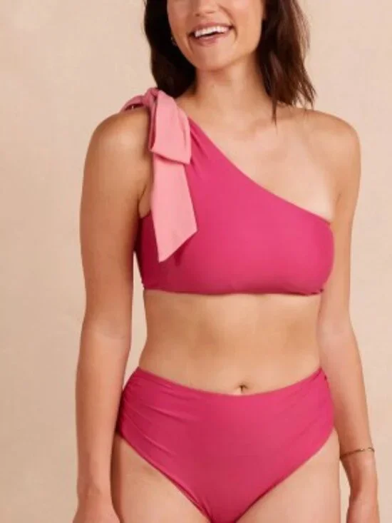 Summersalt Brand Women's Size 6 Pink Bow Shoulder Sidestroke Bikini Barbiecore