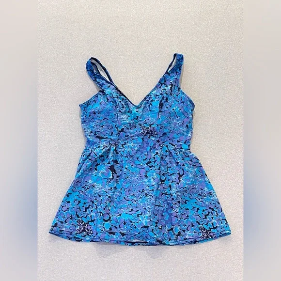 Blue Abstract‎ Print Tankini Swimsuit Top Women’s Swimwear