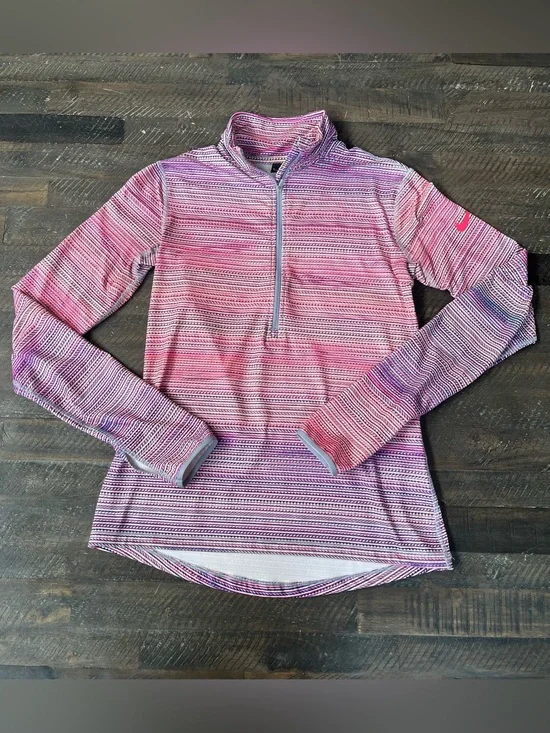 Nike Dri-Fit Pink Purple Space Dye Striped 1/2 Zip Running Top Thumbholes M