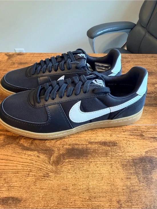 Nike Black Field Generals Sneakers with White Swoosh and Gum Sole