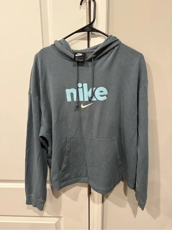 Nike Men's Slate Blue Crewneck Hoodie with Light Blue Logo