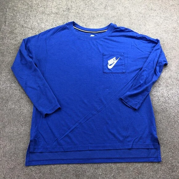 Nike Shirt Mens Medium Blue Long Sleeve Pocket Logo Tee Tagless Jersey
