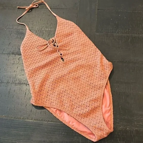 Hollister Lace up Crochet One Piece NWOT Large Beach Swim Vacation​​​​​​​​​​​​​