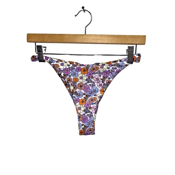 Bikini Bottoms Women Floral Butterfly Colorful S Lined Knotted Sides Stretch