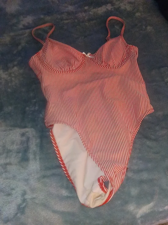 Red and White Striped One-Piece Swimsuit