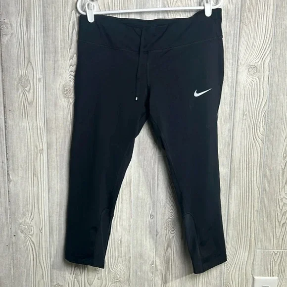 Nike Dri Fit Power Racer Running Crop Leggings Black Zip Pocket  Size Xl