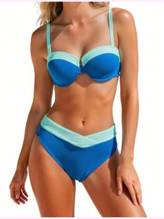 High Waisted Push Up Bikini Set with Underwire Tummy Control