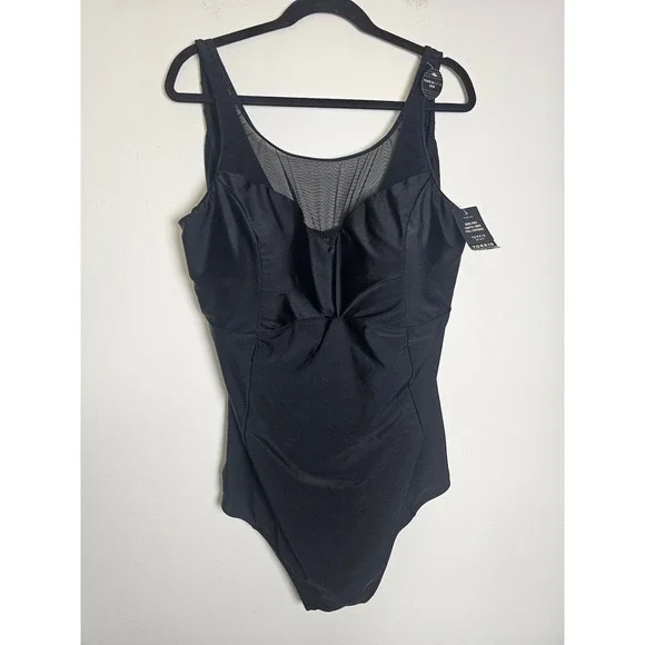 [Goth/Chic] Torrid Mesh High Neck One Piece Swimsuit Womens 5 5X 28 Black Ruched