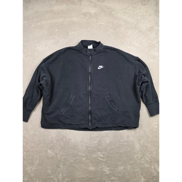 Nike Full Zip Sweatshirt Womens Medium Black DD5376 Oversized Fleece Jacket