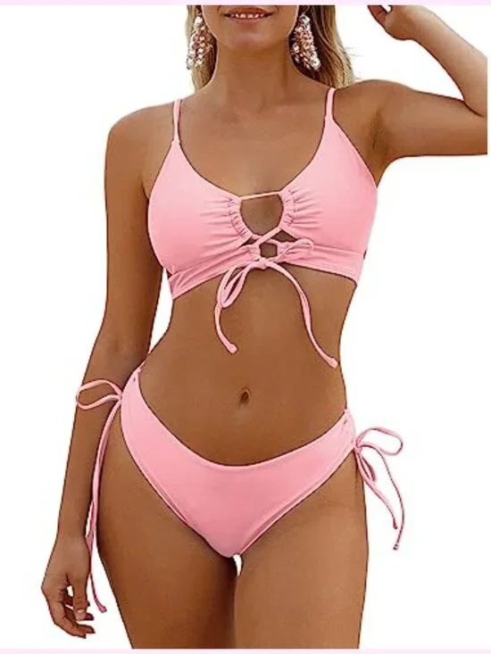 Women's Cheeky Bikini Set 2 Piece String High Cut Lace Up Tie Side Swimsuits