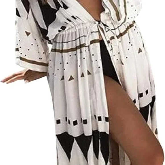 Women's Bikini Cover Up Chiffon Cardigan Beach Swimsuit Dress S M L White Black